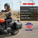 Nomad Universal Motorcycle Saddlebags – Large Quick-Easy Throw Over Bags for Cruiser, Chopper, Touring – Heavy Duty saddle bags, Waterproof, Secure Lock, Durable Storage Side Bags for Bikers