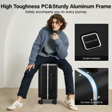 Hanke 28 Inch Luggage with Cup Holder and Charge,Top Opening Hard Shell Suitcases with Wheels and Dividers,Aluminum Frame Trunk Luggage Extra Large Suitcase with Lock for Travel，Jet Black