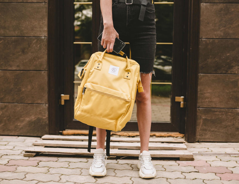 Kah&Kee Polyester Travel Backpack Functional Anti-theft School Laptop for Women Men (Yellow, Medium)