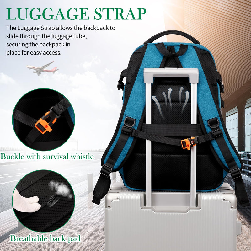 FENGDONG 17.3 inch Large Laptop Backpack Durable Waterproof Travel College Backpack Bookbag for Men & Women Business Backpack with USB Charging Port and Headset Port Light Teal