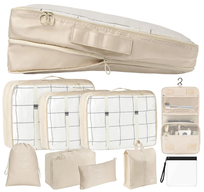 9 Set Packing Cubes for Suitcases Travel Luggage Sets Packing Organizers, Travel Organizer Bags Luggage Organizer with Shoe/Tioletry/Laundry Bag