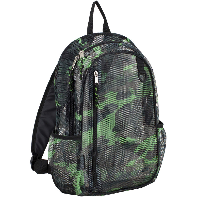 Eastsport Gym Mesh Backpack See Through Semi Transparent with Adjustable Straps for Work, Travel, Security, Swimming and Beach - Camo/Black