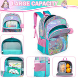 Meetbelify Backpacks for Girls Backpacks for Elementary Preschool Students Kids School Backpack with Lunch Box Gift Package (Blue Mermaid)