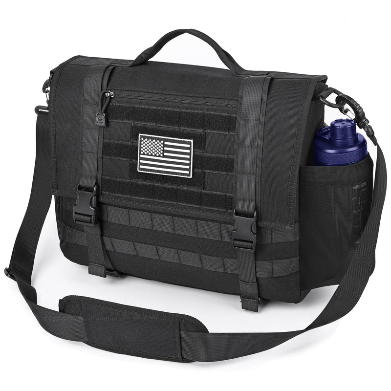 MOZETO Mens Messenger Bag, Tactical Inspired 15.6 Inch Laptop Briefcases Computer Satchel Office Work Bag for Men YKK-Zippers, Black