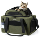 Pecute Expandable Pet Carrier Airline Approved Dog Cat Carrier, Breathable Soft-Sided with Locking Zippers, Pet Travel Bag for Small Dog Cat Anti-Scratch Mesh Leakproof Pee Pad (Dark Green)