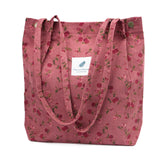 TOPASION Cute Corduroy Tote Bag Canvas Shoulder Handbags for Women Travel Shopping (Rose Wine Red)