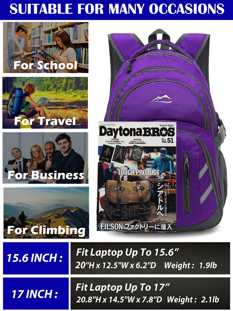 ProEtrade Backpack Bookbag for College Laptop Travel, Fit Laptop Up to 15.6 inch with USB Charging Port Multi Compartment Anti theft, Gift for Women Men (Purple)