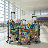 InUSA Cities Print Luggage with Spinner Wheels | Durable Lightweight Hardside Suitcase | Travel Bag with Handle and Trolley | (20in, 24in, 28in) 3 Piece Set