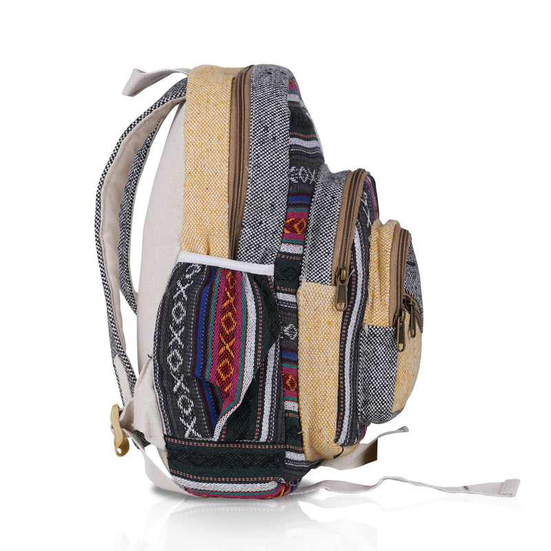 Marubhumi Hemp Backpack Lightweight Traveling Backpacks Cotton Stripe Daypack Handmade Himalayan Bohemain Backpack (Medium 13"X10"X4")
