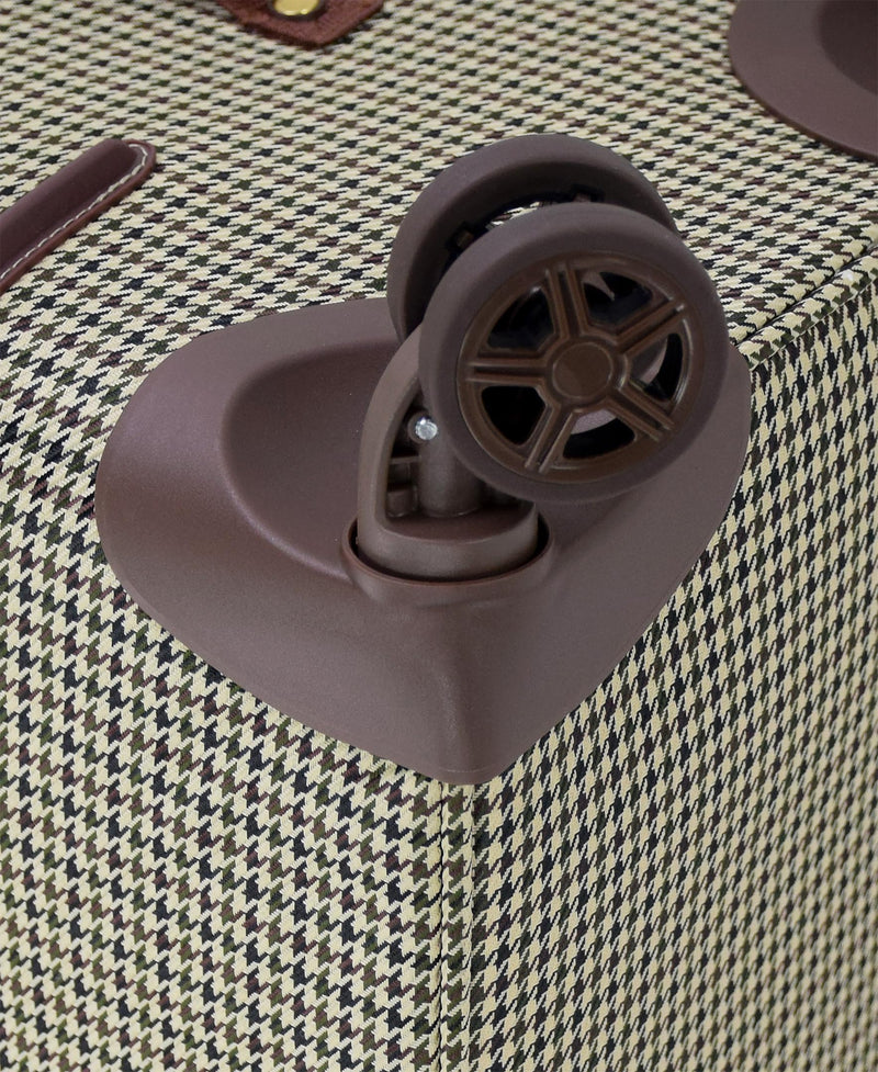 London Fog Cambridge 20" Expandable Spinner Carry-On Softside Suitcase with Padded Laptop Compartment, Olive Houndstooth