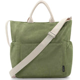 Prite Corduroy Tote Bag for Women Large Crossbody Hobo Shoulder Bag with Pockets Tote Handbag for Work,College,Shopping(Green)