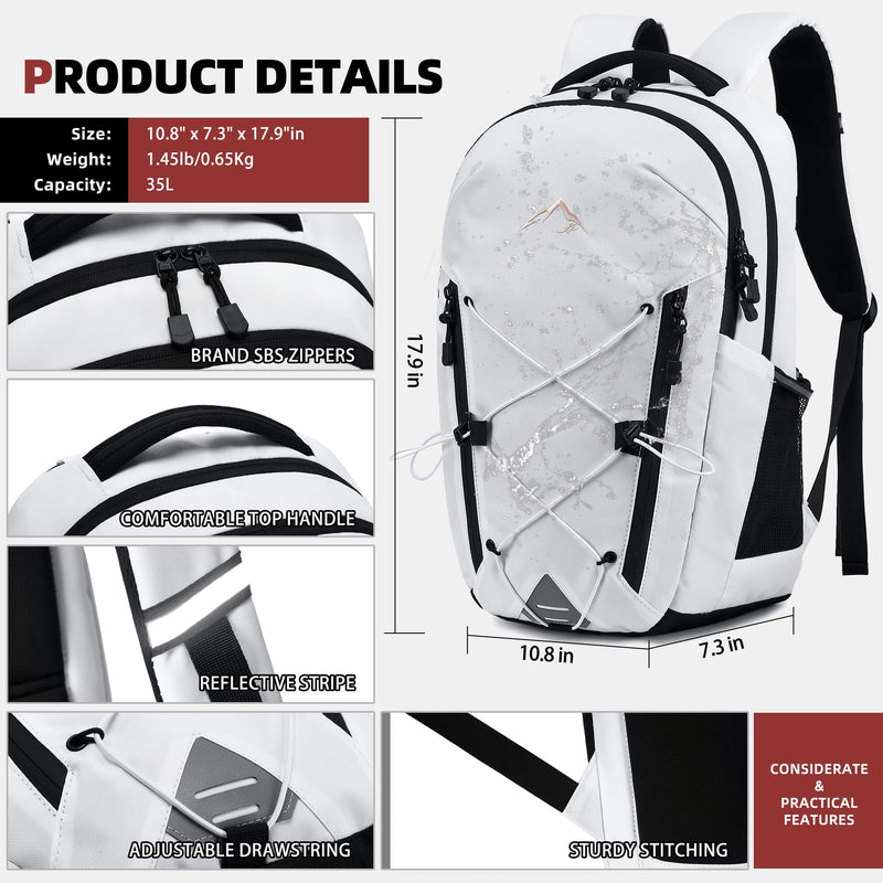 AO ALI VICTORY Women's Laptop Backpack 15.6 inch,Travel Backpack for Men,College Bookbag, Lightweight Outdoor Sport Hiking Back Pack, Everyday Daypack, White