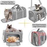 Soft-Sided Cat/Dog/Pet Carrier, Collapsible Pets Travel Carriers for Big Cats/Small Dogs with Shoulder Strap & Removable Mat, Mesh Puppy Carry Bag, Up to 16 Lbs, TSA Airline Approved(Gray)