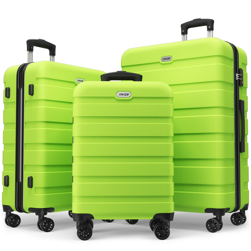 AnyZip Luggage Sets 3 Piece PC ABS Hardside Lightweight Suitcase with 4 Universal Wheels TSA Lock Carry On 20 24 28 Inch Apple Green