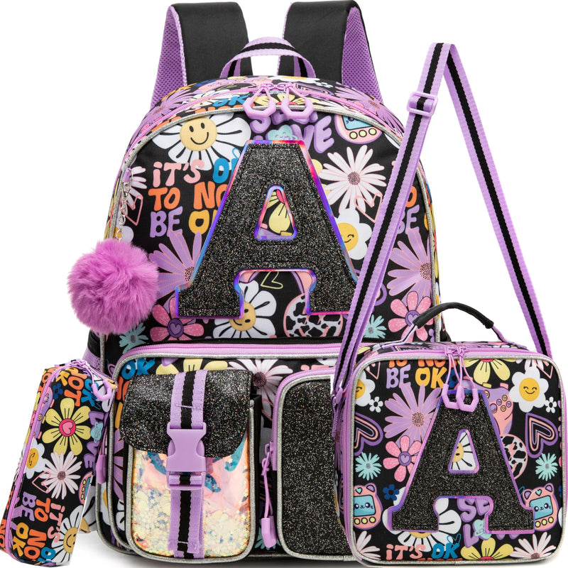 Meetbelify Backpack for Girls Letter Backpacks for Elementary Student Teen Girls Cute School Bag Kids Bookbag for Kids 8-10