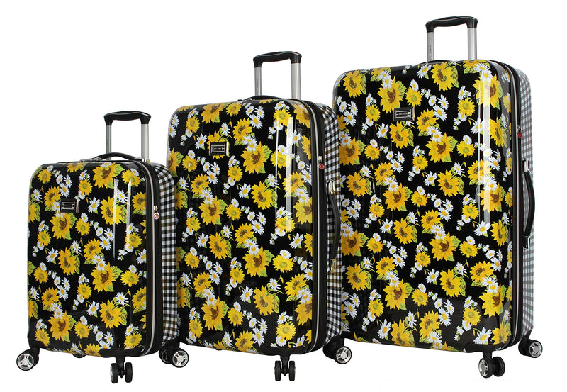 Betsey Johnson Designer Luggage Collection - Expandable 3 Piece Hardside Lightweight Spinner Suitcase Set - Travel Set includes 20-Inch Carry On, 26 inch and 30-Inch Checked Suitcase (Sunflower)