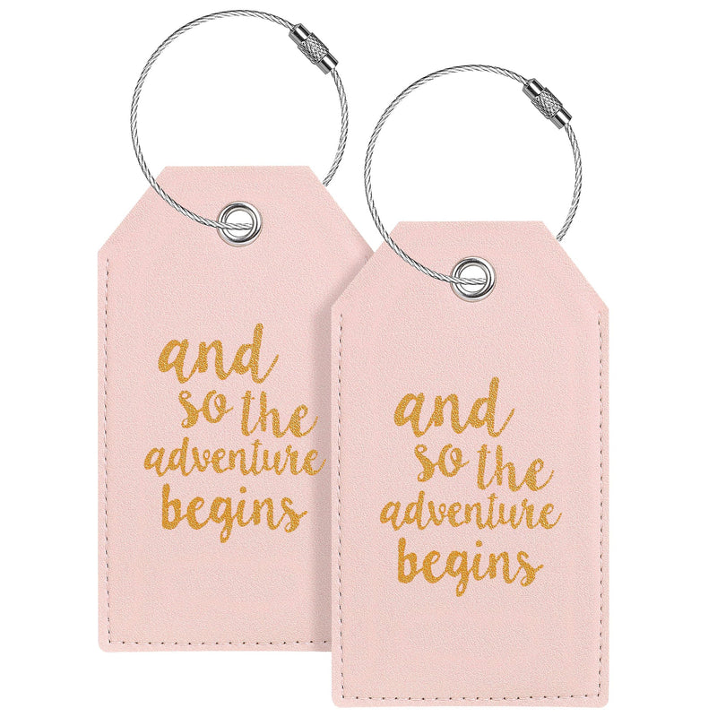 Luggage Tag & Personalized Luggage Tags for Suitcases Leather Bag Tags for Backpacks Handbag School Instrument with Name ID Label Travel Essentials, Unique Fun Pink Baggage Tags 2 Pack