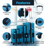 TACH Patented Connecting Hard Shell 3 Piece Luggage Set - 20, 24 & 28 inch Luggage | Carry-On, Medium & Large Rolling Suitcases - Sky Blue