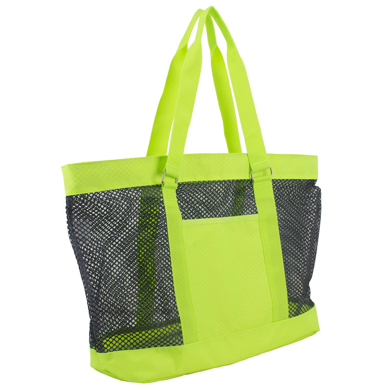 Eastsport Mesh Classic Tote Beach Gym Shopping Shoulder Handbag Bag, Indigo/Neon Yellow