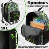 Minecraft Backpacks for Kids Creeper Boy Bag with Zipped Pockets Adjustable Straps Kids Bag for Gaming Travel and School Backpack Boy Gifts (Black, 15.74x11.41x6.69inch)