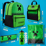 Minecraft Boys Backpack 5 Pc Gift Set with Creeper School Bookbag, Lunch Bag, Pencil Case, Water Bottle and Travel Daypack (Green)