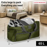 Lucky Travel Duffel Bags 65L, Gym Bag, Travel Bag & Large Duffle Bag for Men, Foldable Overnight Weekender Bags for Women & Men with Adjustable Shoulder Strap, Loden Green