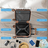 Flight Knight Carry On Suitcase 16.25x13.5x8 Hardside TSA Lock USB Port Lightweight Luggage Silent Double Spinner Wheels Maximum Underseat Carry-On Bag For Virgin South West Approved Black/Tan