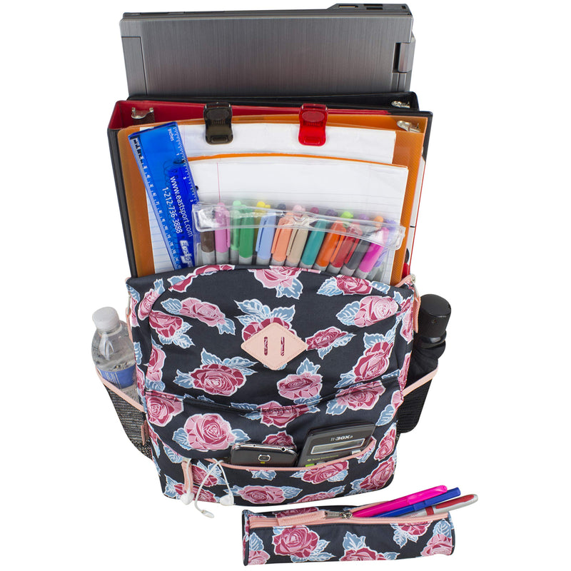 Eastsport Dome Classic Travel Daypack Backpack Bookbag Bag with Accessory Pouch, Blush/Rose Print