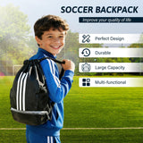 Champhox Soccer Bag, Youth Soccer Basketball Bag with Compartments Drawstring Backpack for Football Volleyball Gym Training Easter Gifts (Black)