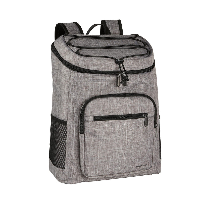 Amazon Basics Insulated Cooler Backpack, Leak-Proof, 30 Can Capacity, Portable Soft Sided Cooler, Keeps Cold for Hours, Gray