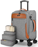 Carry On Luggage 22x14x9 Airline Approved, 20 Inch Softside Suitcase with 4 Pcs, Lightweight Luggage for Women Men with TSA Lock and 4 Spinner Wheels, Soft Side Carry-on Suitcases for Travel, Grey