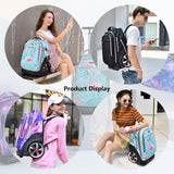 NEW TILAMI 19 inch Rolling Backpack Teens Rolling Backpack Cute Wheeled Laptop Backpack Bookbag Roller Travel Bag College, Navy Blue