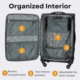 Ricardo Beverly Hills Aspen Springs 2-PC Luggage Set – Lightweight Softside Suitcase Set of 2 with 20” Carry-On & 24” Medium Check-In Spinner, Black