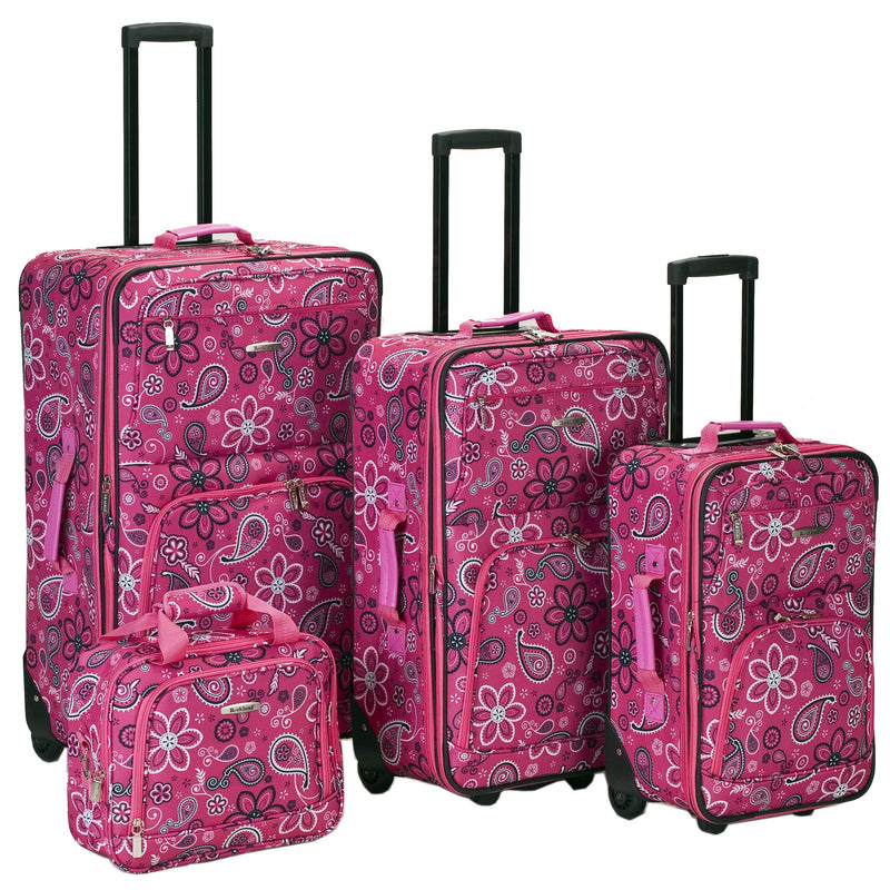 Rockland Impulse 4-Piece Softside Upright Luggage Set, Pink Bandana, 4-Piece Set (14/19/24/28)
