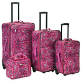 Rockland Impulse 4-Piece Softside Upright Luggage Set, Pink Bandana, 4-Piece Set (14/19/24/28)