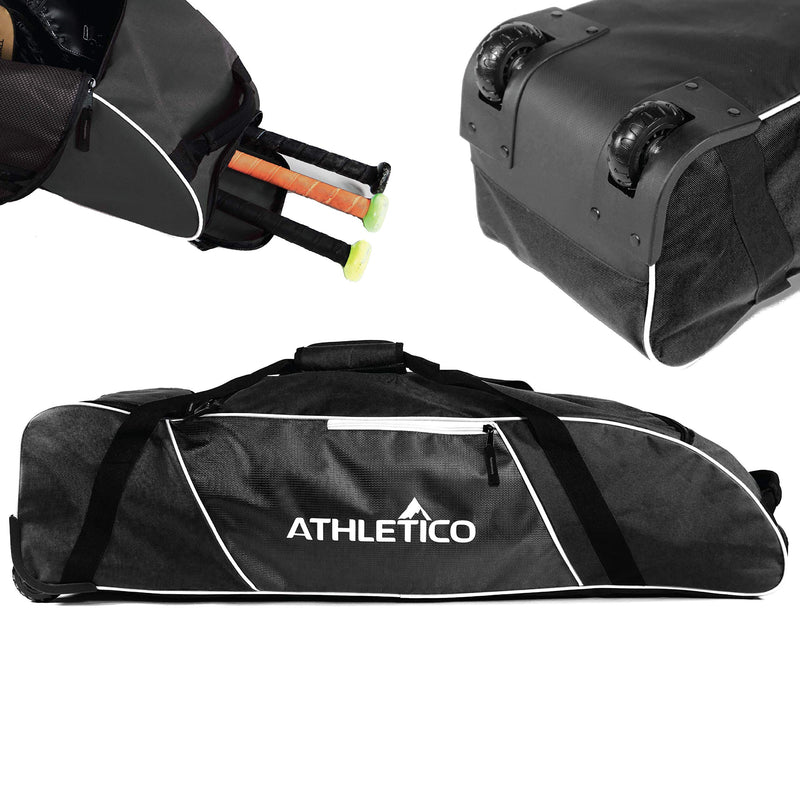 Athletico Rolling Baseball Bag - Wheeled Bat, TBall, & Softball Equipment for Youth, Kids, and Adults (Black)