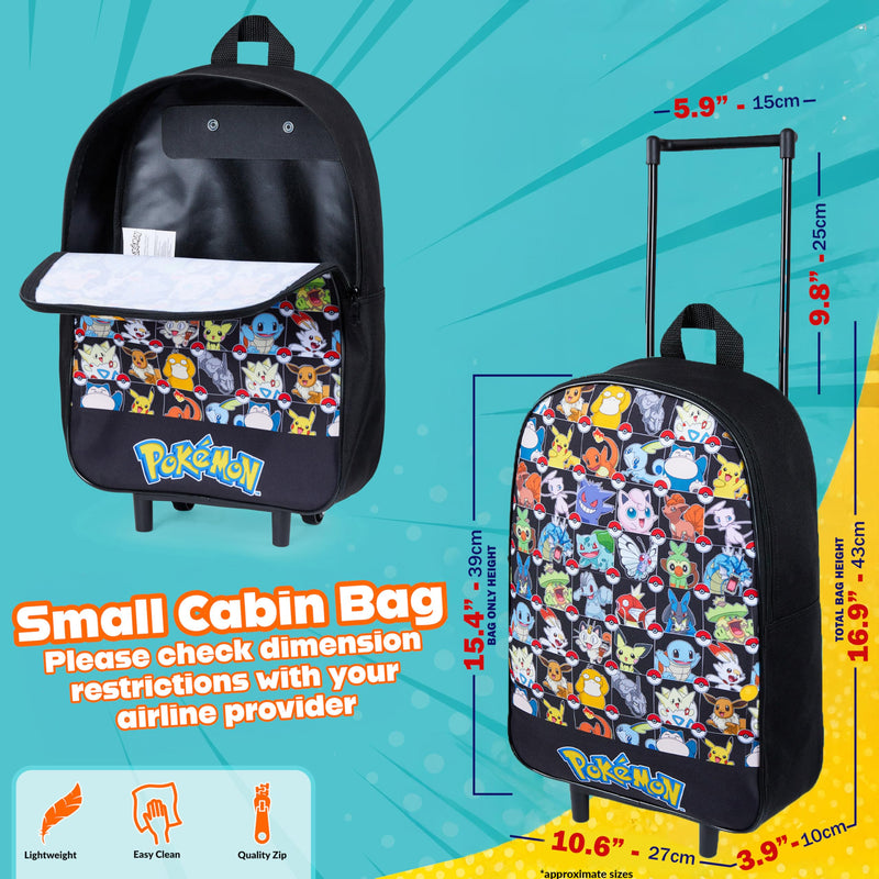 Pokemon Kids Foldable Trolley Suitcase 15”, 10.5 Litres 2 Wheels Black (S/15inch -10.5L, Black Aop)