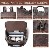 tiamyi leather travel backpack for men and women, flap top laptop backpack fits 17.3 inch computer with luggage strap and separate padded compartment, coffee