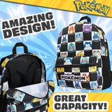 Pokemon Backpack for Kids Teens Pikachu Anime School Bag Daypack Backpacks for Daycare Sports School Supplies Gifts for Kids (Black/White)