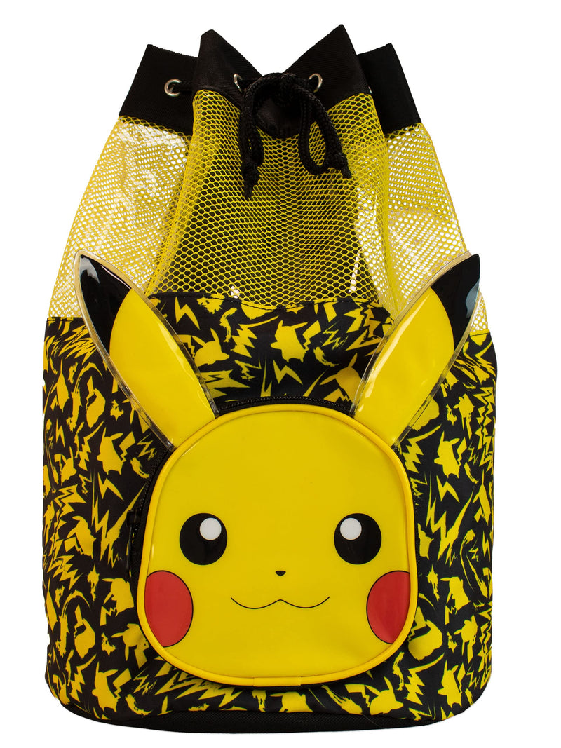 Pokemon Drawstring Bag | Pikachu Backpack With 3D Ears | Boys Swim Bag | Official Pikachu Merchandise | One Size Black