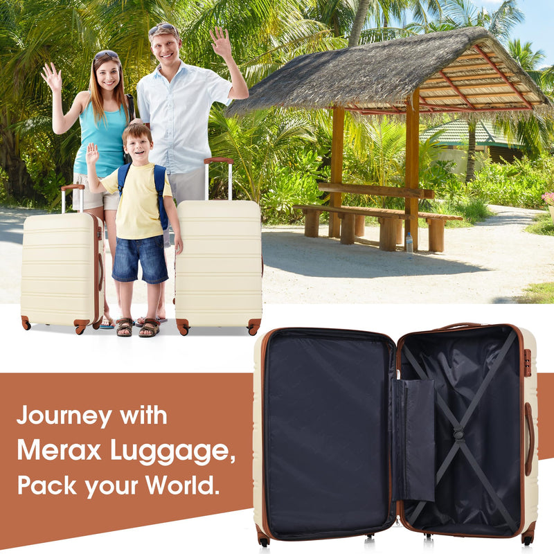 Merax Luggage Sets 2 Piece Expandable Hardside Luggage with Travel Bag Suitcase Set with Spinner Wheels(20+24+bag,Brown+White-1)