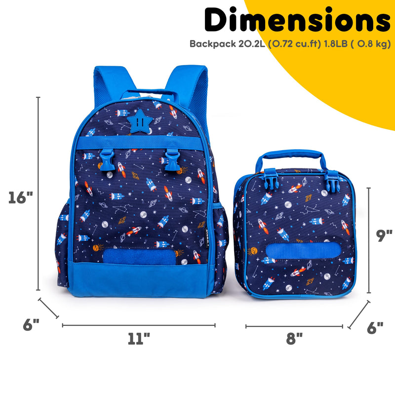 J World Duet Kids Backpack & Lunch Box Set For Boys & Girls Pre-K to Elementary School, Spaceship