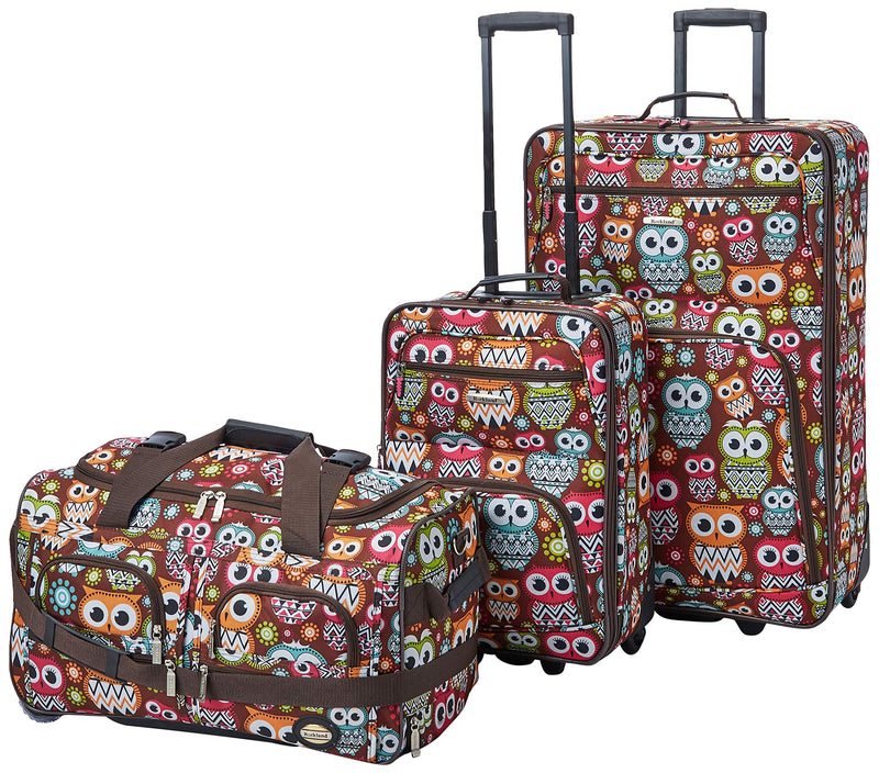 Rockland Vara Softside 3-Piece Upright Luggage Set,Expandable, Owl, 20 inch,22 inch,28 inch