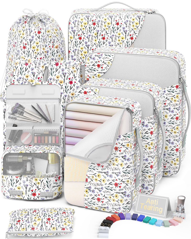 8 Set Packing Cubes for Travel, Gifts for Women Mom,Anti-Tearing Suitcase Organizer for Luggage with Shoe & Hanging Toiletry Bag,OlarHike Vacation Essentials & Accessories for Cruise Ship,Flower