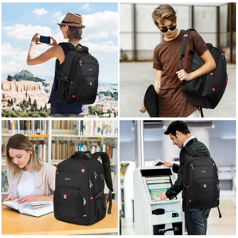 17.3 inch Laptop Backpack,Large Backpack Computer Bookbag Rucksack with USB Charging Port,Water Resistant Sturdy Backpack for Business College School Travel,Men Women Casual Daypack,Black