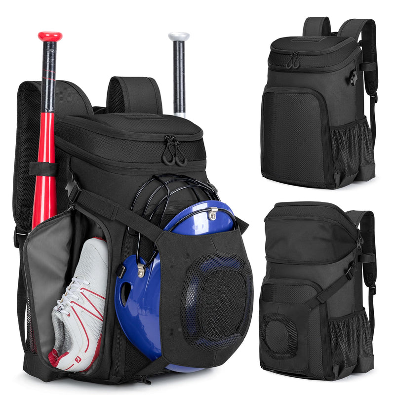 Smasrob Baseball Bag for Adult and Youth, Baseball Backpack Softball Bag with Helmet Holder, Shoe Compartment and Fence Hook, Black