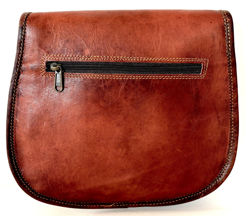 Firu-Handmade Women Vintage Style Genuine Brown Leather Crossbody Satchel Bag Handmade Purse