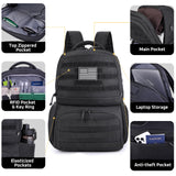 MOZETO Laptop Lunch Backpack for Men, Tactical Inspired Utility Anti-Theft Work Bag with Cooler Compartment Lunchbox (Black, 17 Inch)