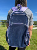 Eastsport Mesh Beach Backpack, College Bookbag, Lightweight See Through for Travel, Swim, Gym, 17.5 Inches, Lavender Mesh Navy Trim