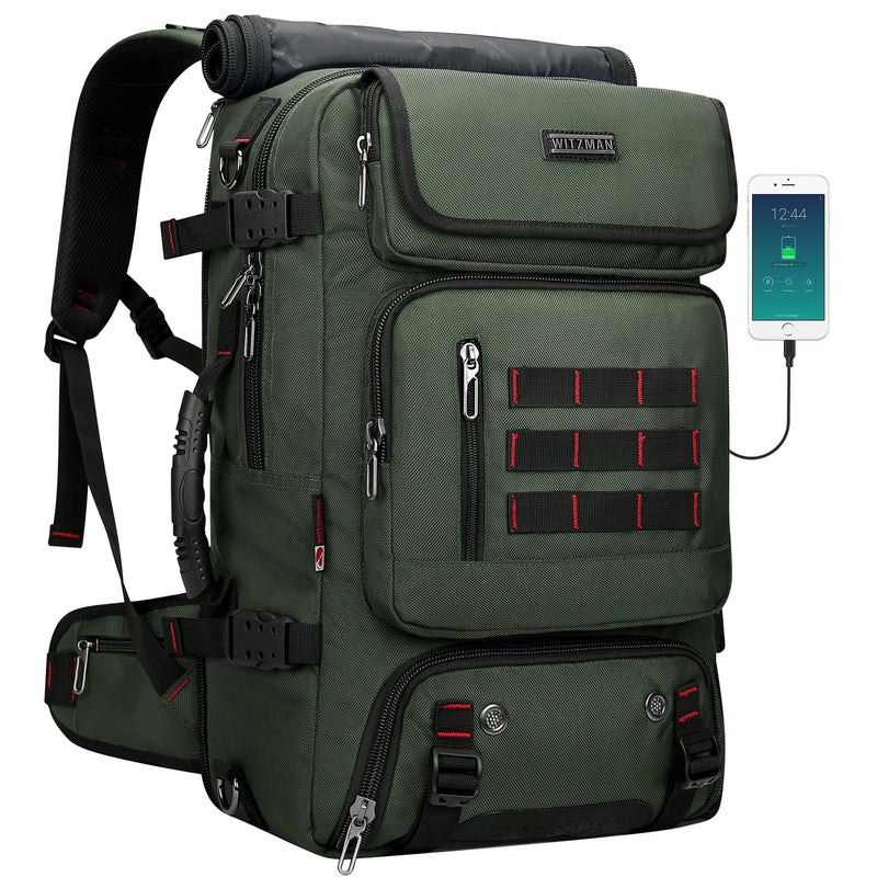 WITZMAN Carry on Travel Backpack for Men Women Airline Approved Convertible Nylon Duffle Backpack Luggage Bag (B682 Army Green)